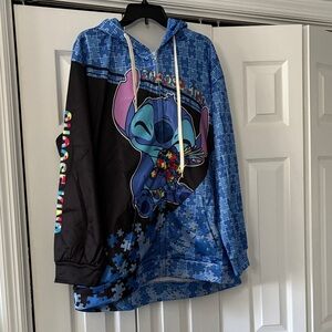 Blue and Black Stitch Puzzle Polyester Hoodie